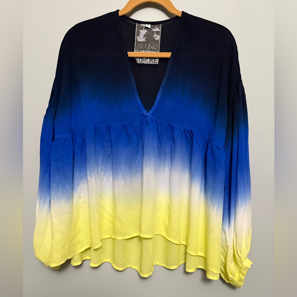 Young Fabulous & Broke Ombre Blue And Yellow Tie Dye Blouse